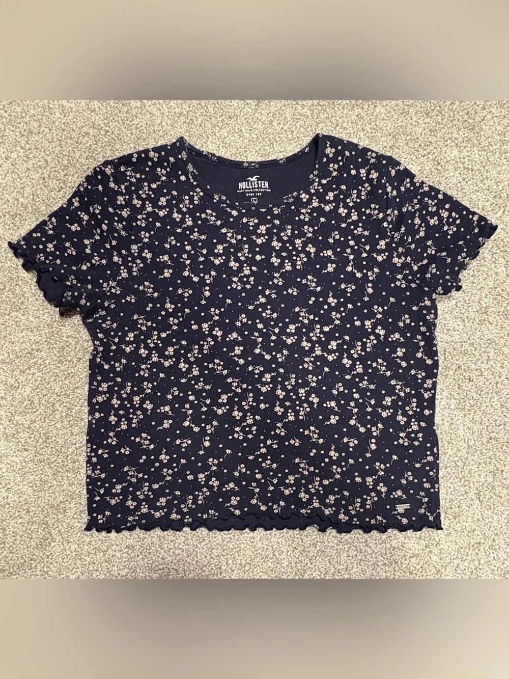 Hollister Navy Baby Tee with Cream Floral Print